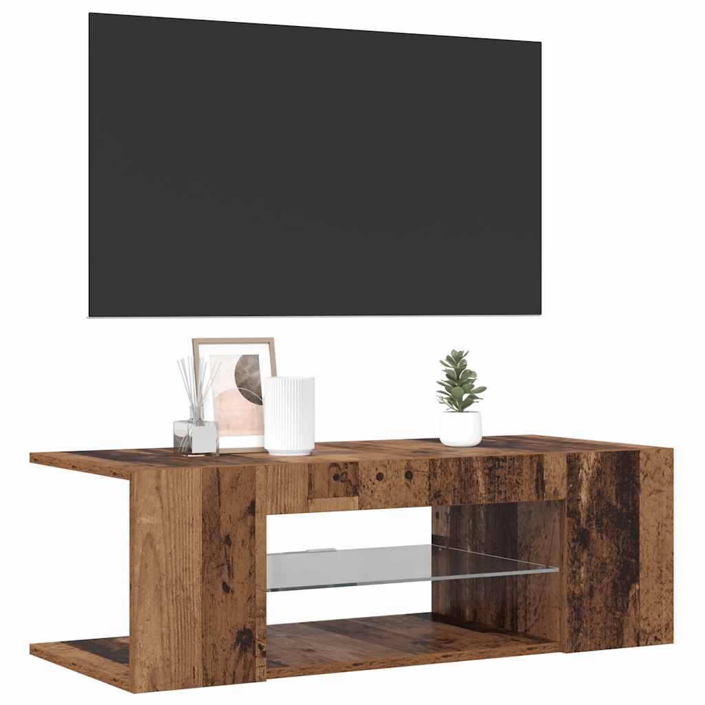 TV Cabinet with LED Lights Old Wood 90x39x30 cm Engineered Wood