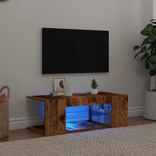 vidaXL TV Cabinet with LED Lights Old Wood 90x39x30 cm Engineered Wood