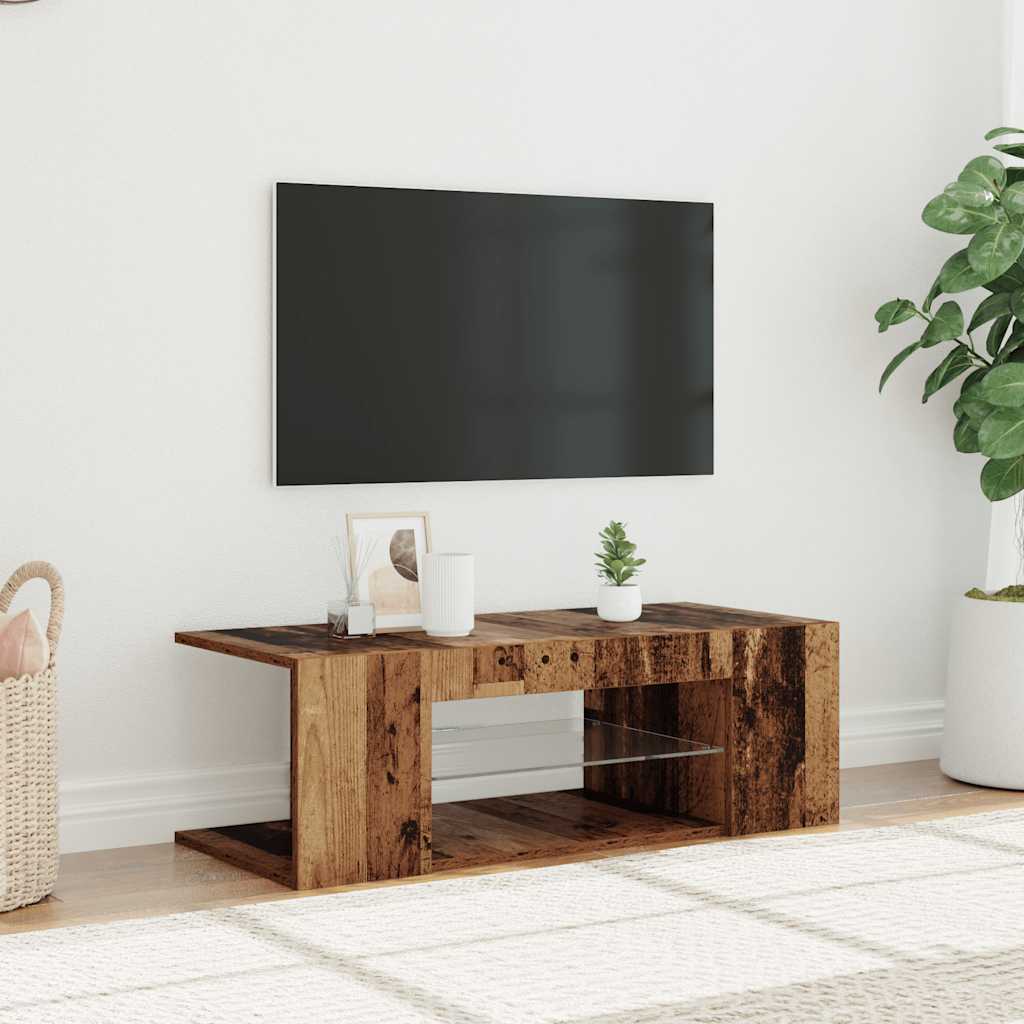 TV Cabinet with LED Lights Old Wood 90x39x30 cm Engineered Wood