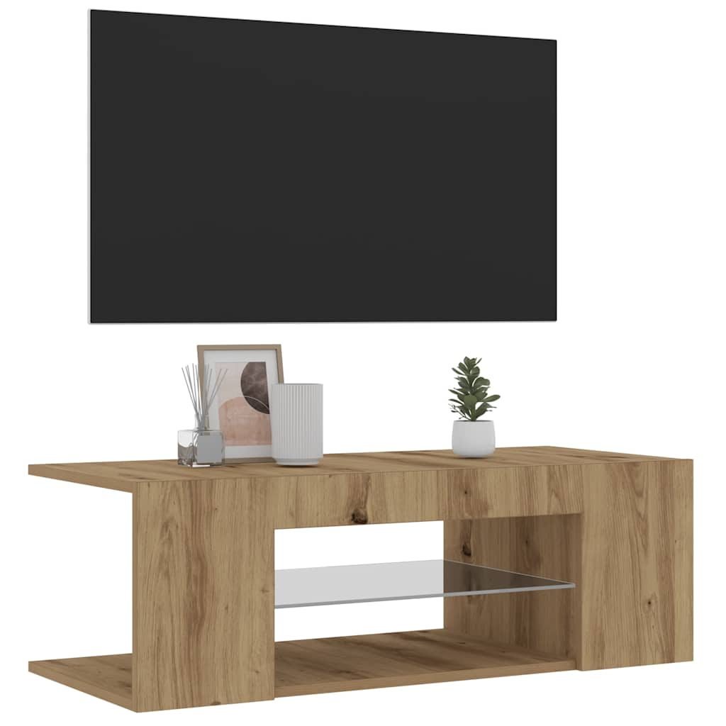 vidaXL TV Cabinet with LED Lights Artisan Oak 90x39x30 cm Engineered Wood