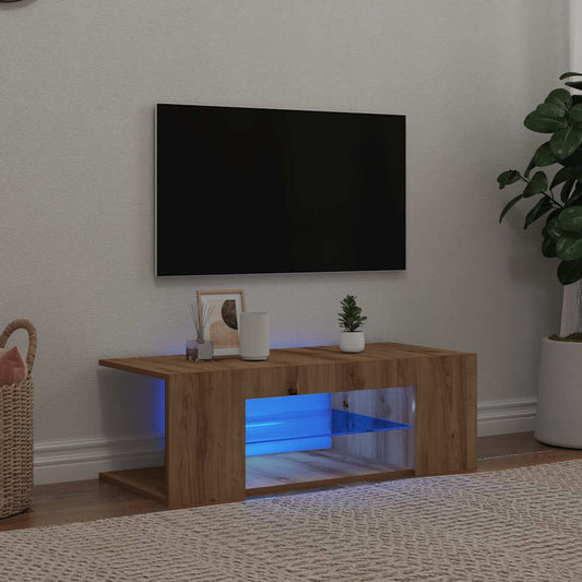 vidaXL TV Cabinet with LED Lights Artisan Oak 90x39x30 cm Engineered Wood