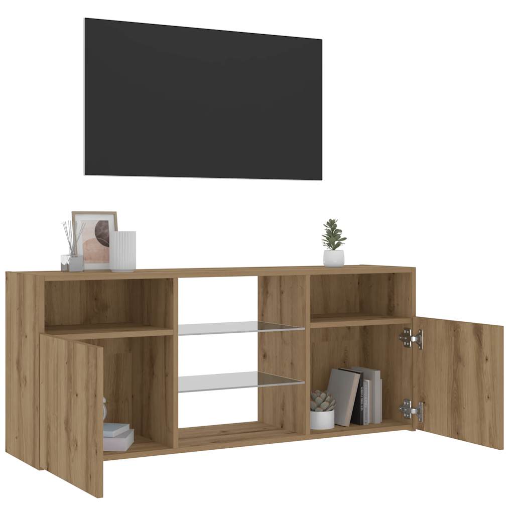 vidaXL TV Cabinet with LED Lights Artisian Oak 120x30x50 cm Engineered Wood