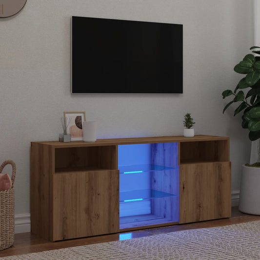 vidaXL TV Cabinet with LED Lights Artisian Oak 120x30x50 cm Engineered Wood