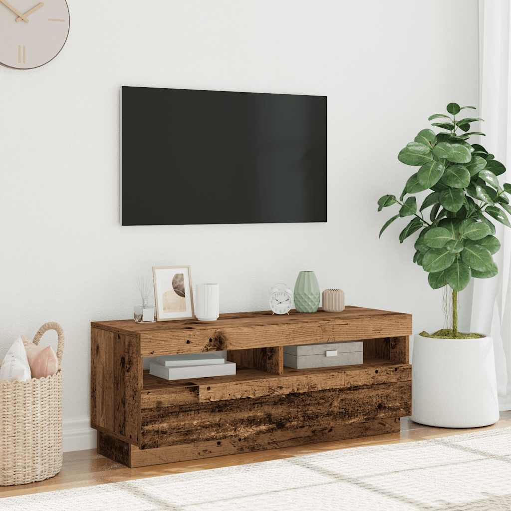 vidaXL TV Cabinet with LED Lights Old Wood 100x35x40 cm Engineered Wood