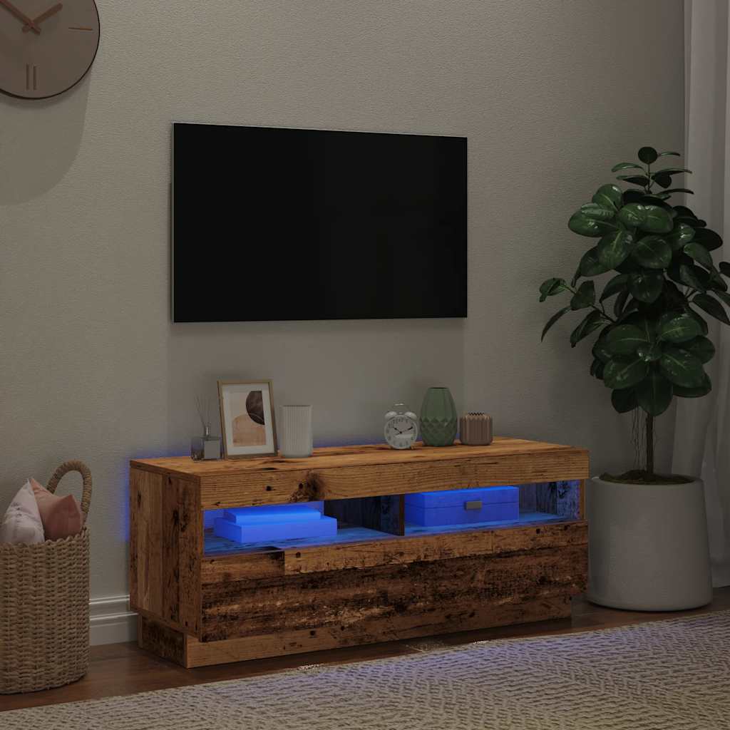 vidaXL TV Cabinet with LED Lights Old Wood 100x35x40 cm Engineered Wood