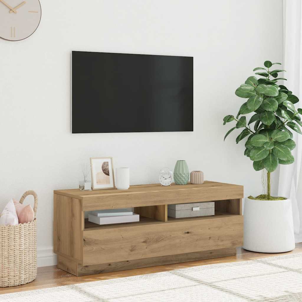 vidaXL TV Cabinet with LED Lights Artisian Oak 100x35x40 cm Engineered Wood