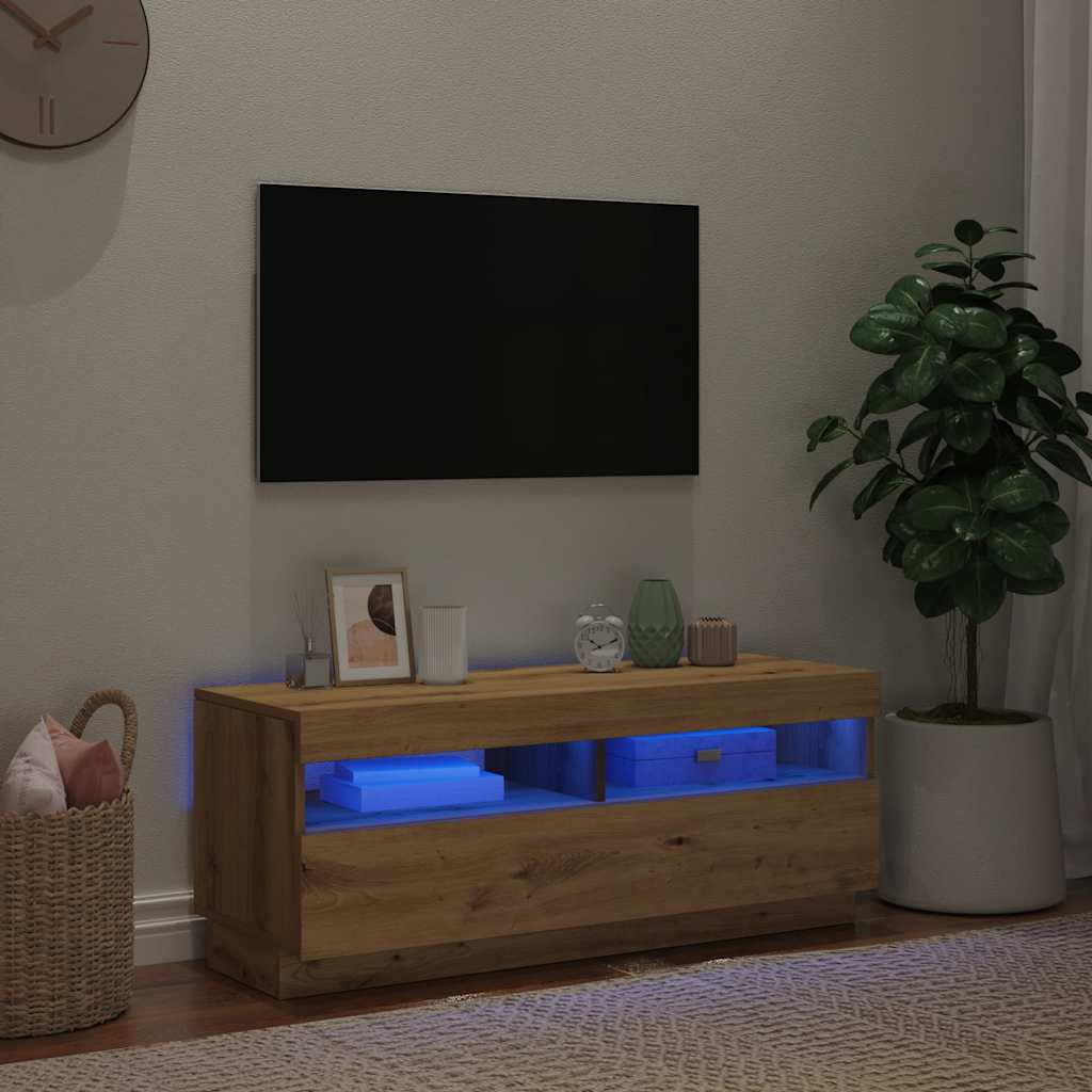 vidaXL TV Cabinet with LED Lights Artisian Oak 100x35x40 cm Engineered Wood