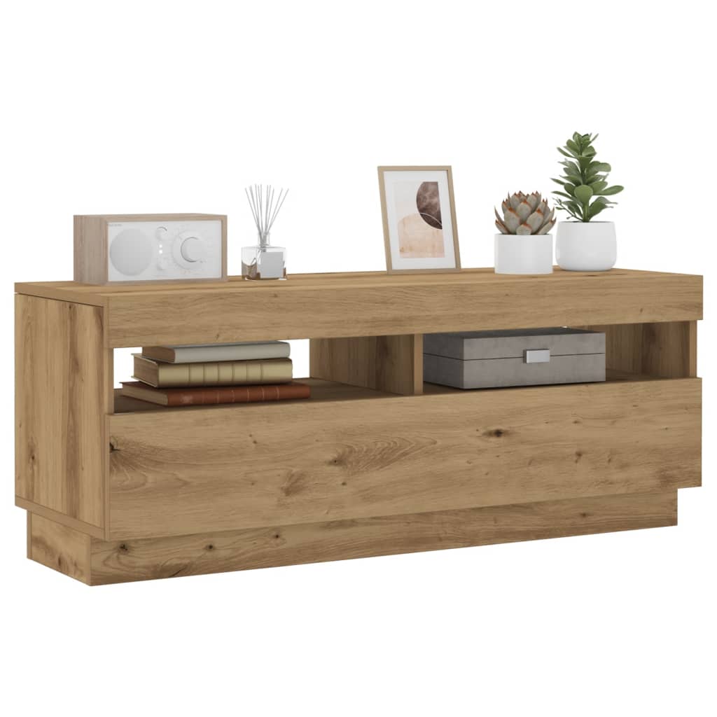 vidaXL TV Cabinet with LED Lights Artisian Oak 100x35x40 cm Engineered Wood