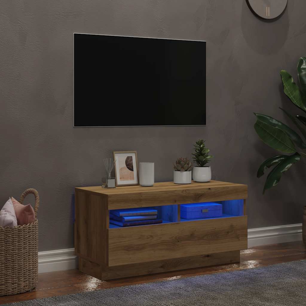 TV Cabinet with LED Lights Artisian Oak 80x35x40 cm Engineered Wood