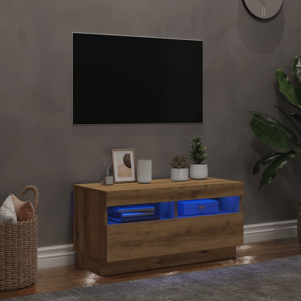 vidaXL TV Cabinet with LED Lights Artisian Oak 80x35x40 cm Engineered Wood