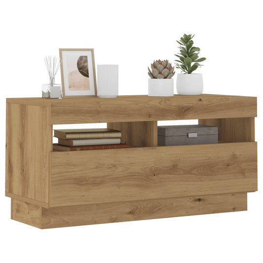 vidaXL TV Cabinet with LED Lights Artisian Oak 80x35x40 cm Engineered Wood