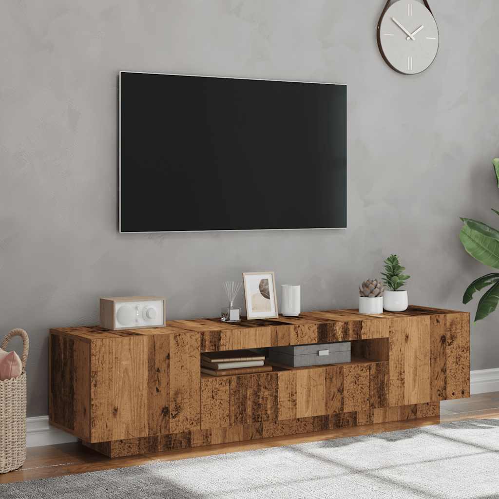 TV Cabinet with LED Lights Old Wood 160x35x40cm Engineered Wood