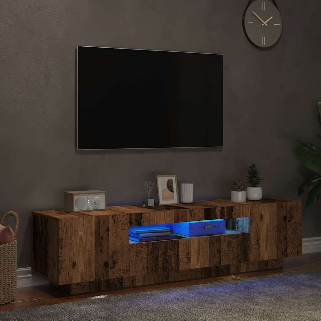 vidaXL TV Cabinet with LED Lights Old Wood 160x35x40 cm Engineered Wood