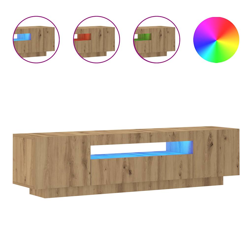 TV Cabinet with LED Lights Artisian Oak 160x35x40 cm Engineered Wood