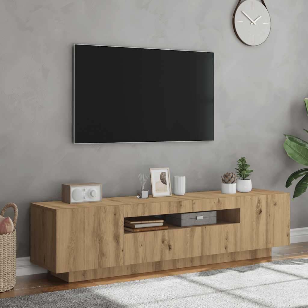 vidaXL TV Cabinet with LED Lights Artisan Oak 160x35x40 cm Engineered Wood