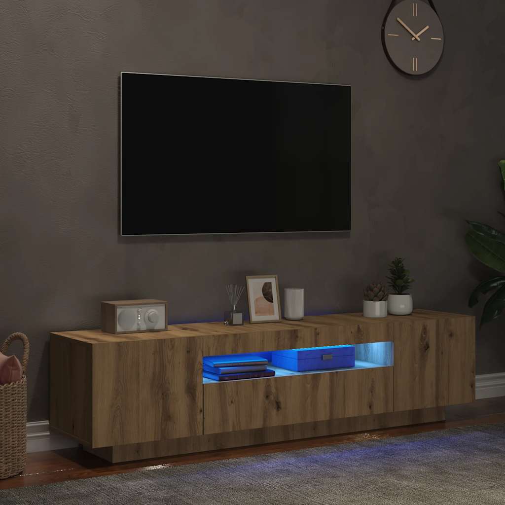 vidaXL TV Cabinet with LED Lights Artisan Oak 160x35x40 cm Engineered Wood