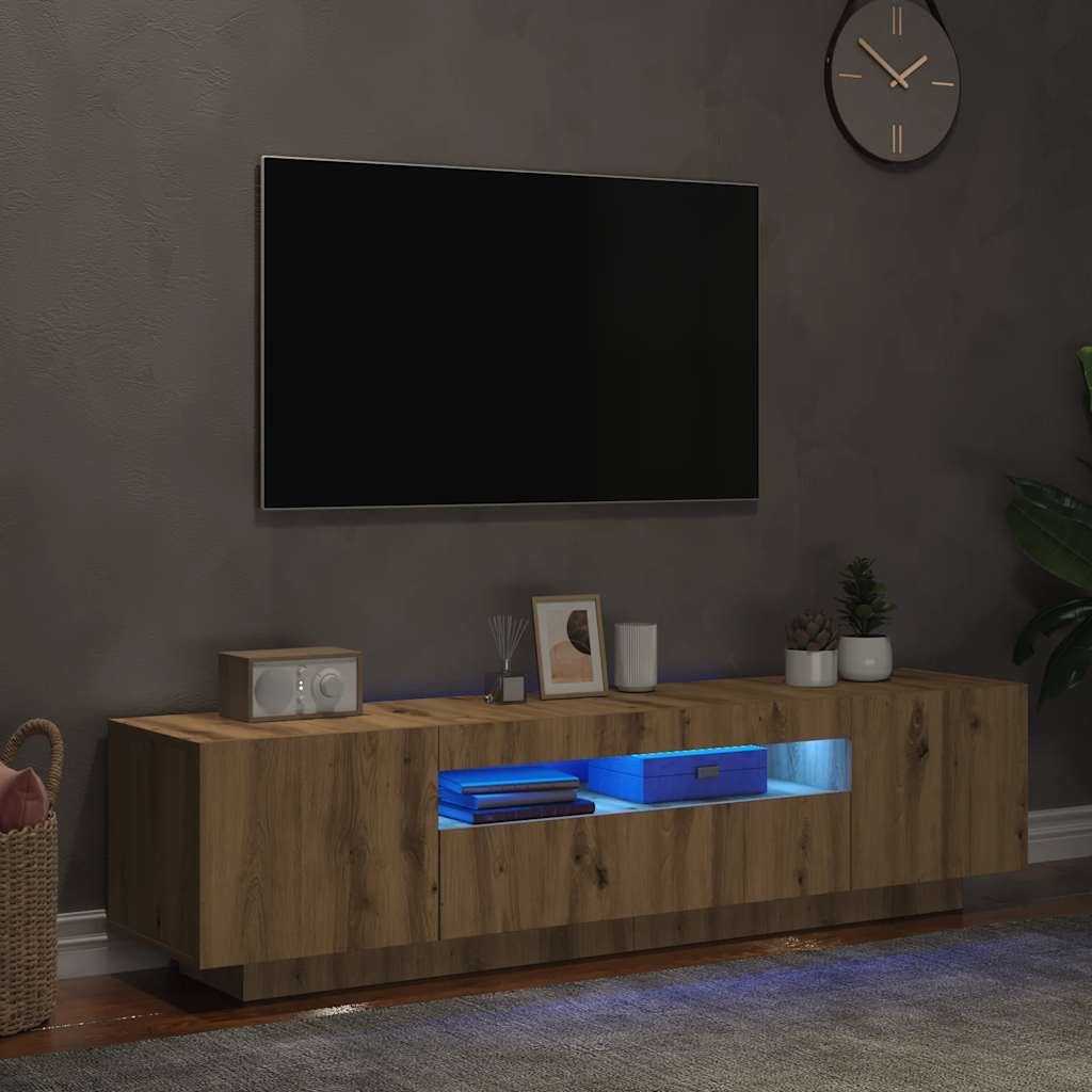 TV Cabinet with LED Lights Artisian Oak 160x35x40 cm Engineered Wood