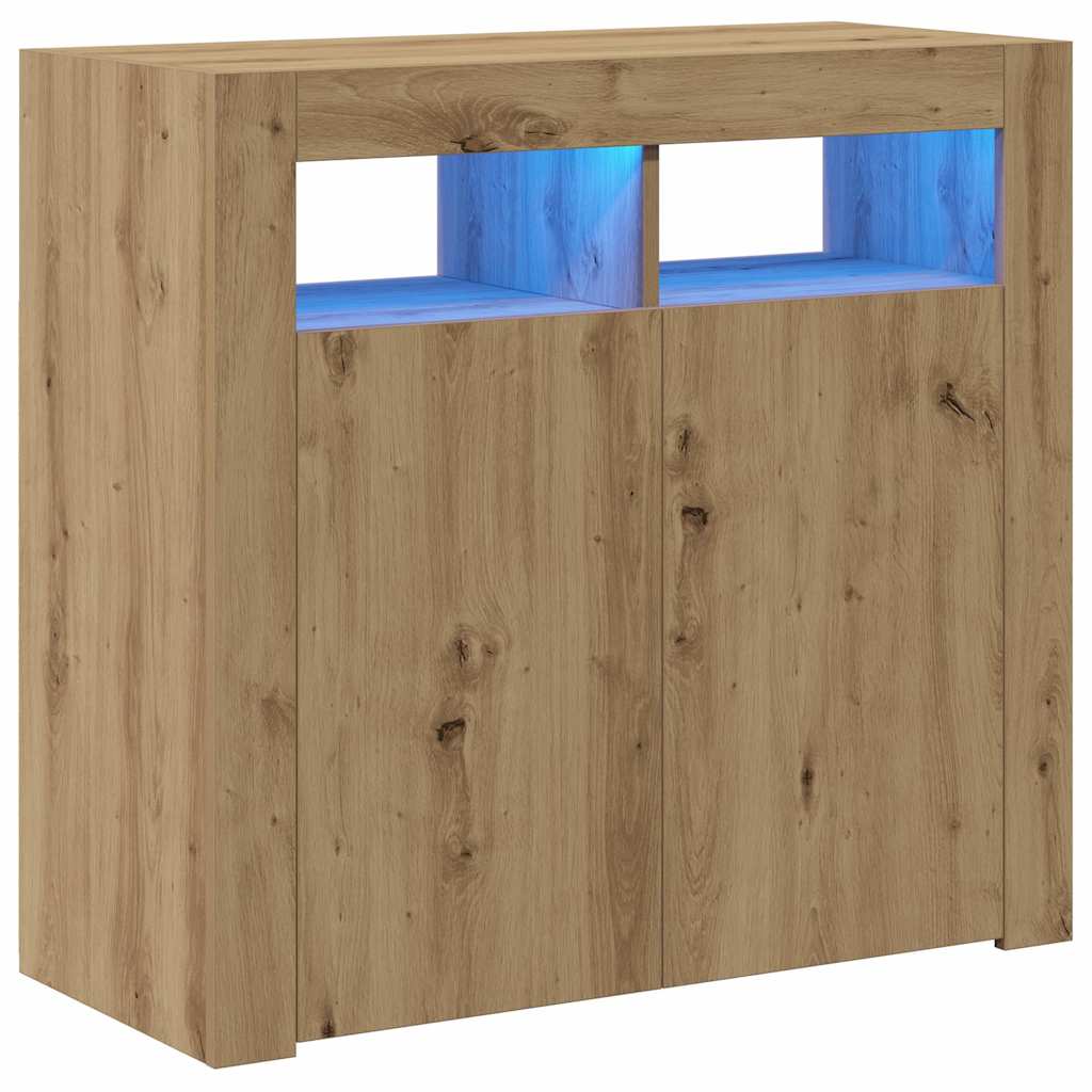 Sideboard with LED Lights Artisan Oak 80x35x75 cm Engineered Wood