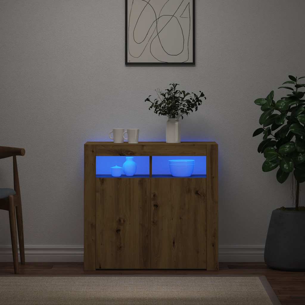 Sideboard with LED Lights Artisan Oak 80x35x75 cm