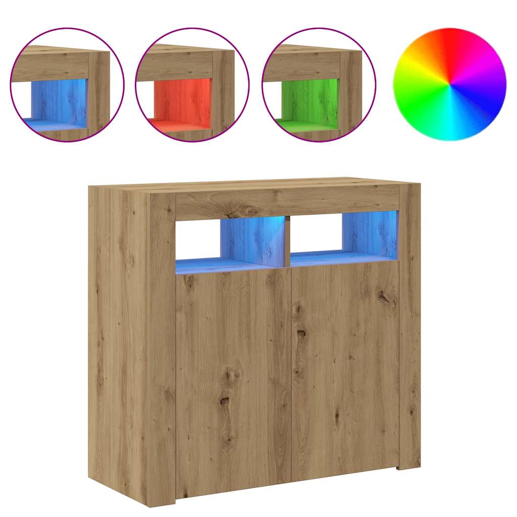 Sideboard with LED Lights Artisan Oak 80x35x75 cm