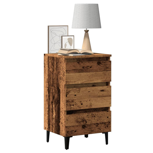 vidaXL Bed Cabinet with Metal Legs Old Wood 40x35x69 cm