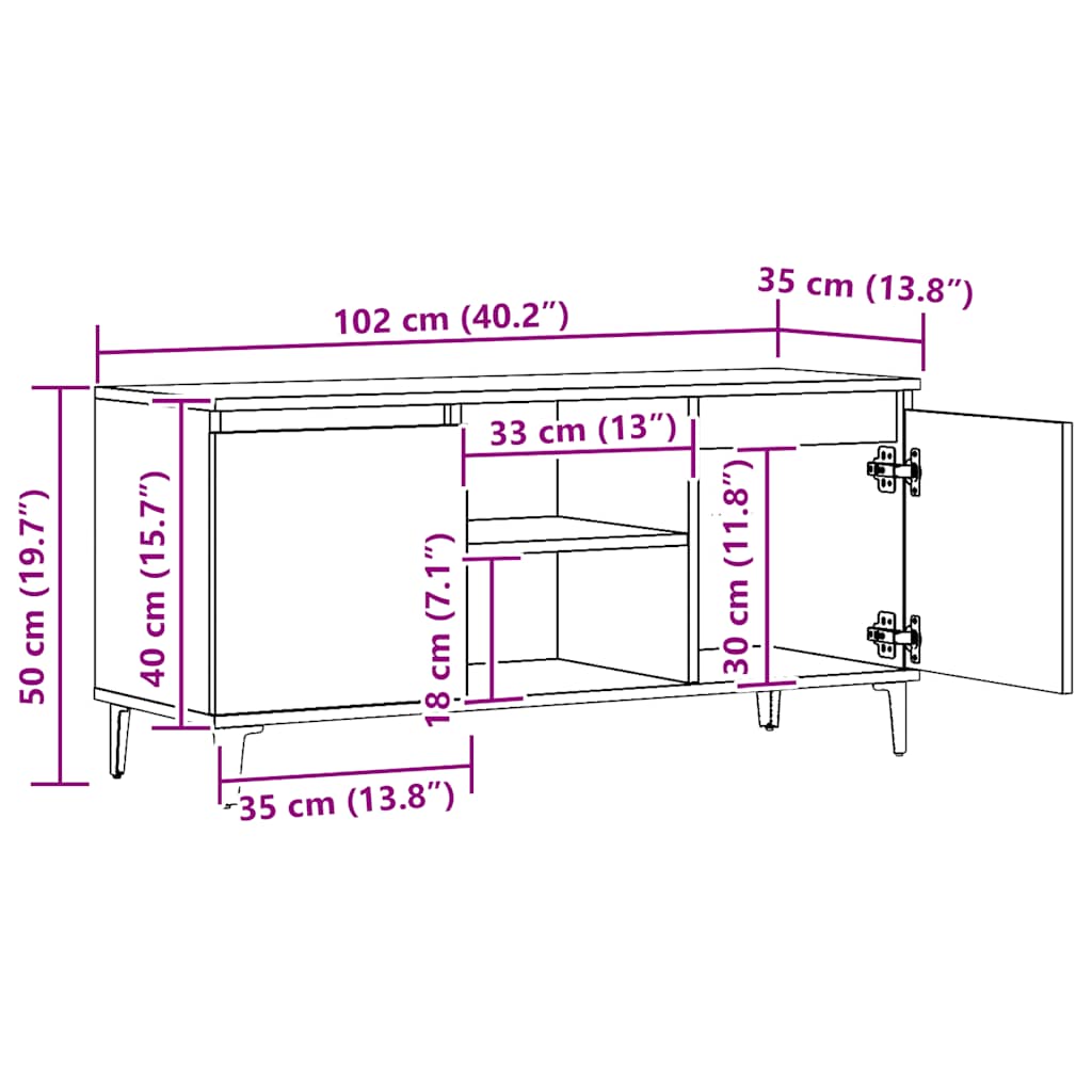 TV Cabinet Artisan Oak 102x35x50 cm Engineered Wood