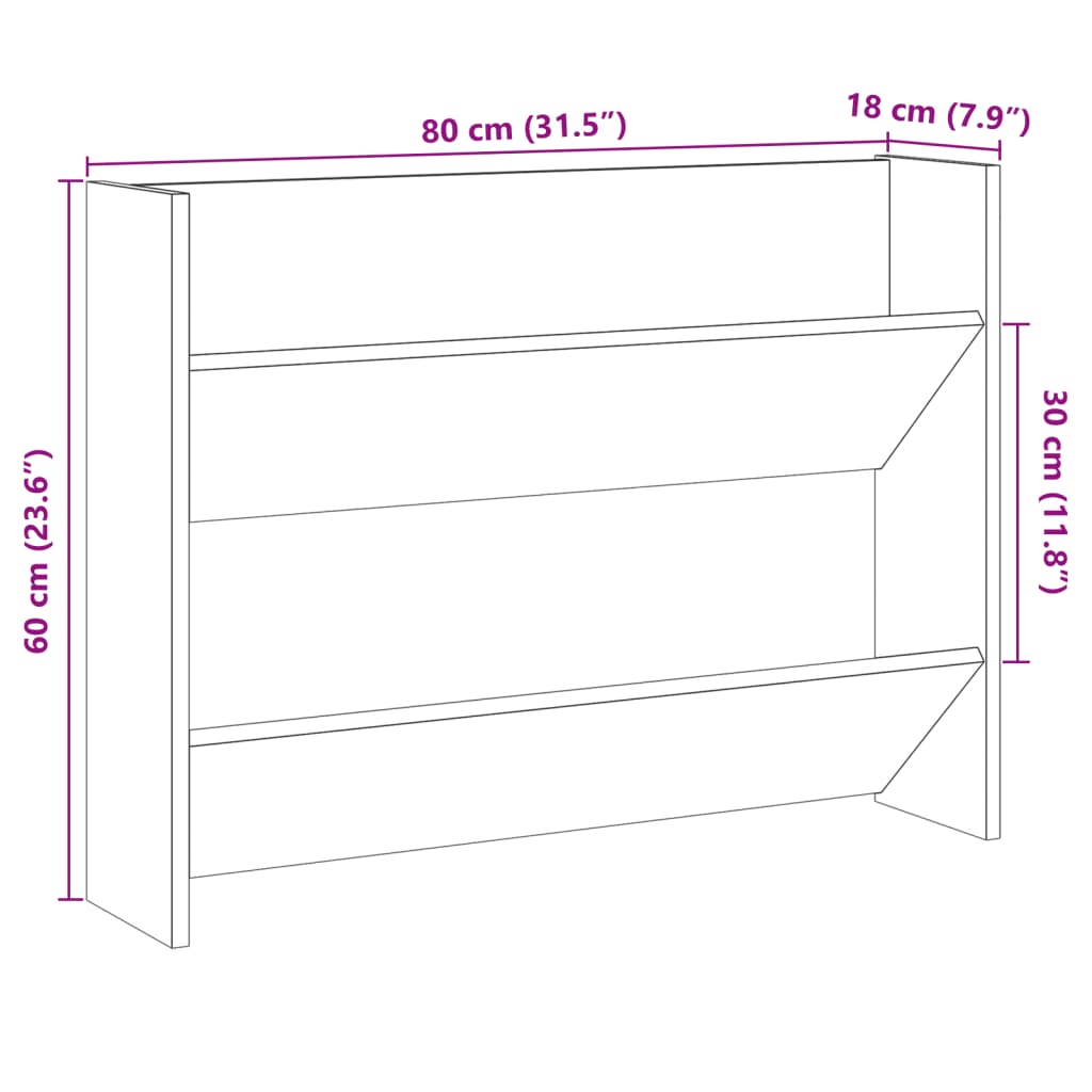 vidaXL Wall Shoe Cabinet Old Wood 80x18x60 cm Engineered Wood