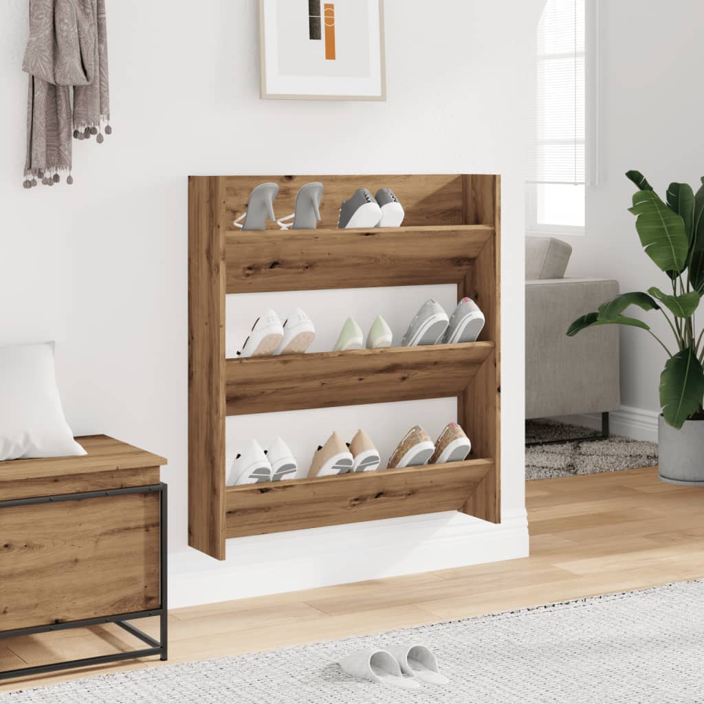 vidaXL Wall Shoe Cabinet Artisan Oak 80x18x90 cm Engineered Wood