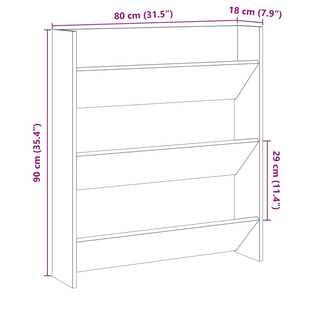 vidaXL Wall Shoe Cabinet Artisan Oak 80x18x90 cm Engineered Wood