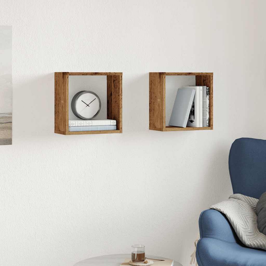 Wall Cube Shelves 2 pcs Old Wood 30x15x30 cm Engineered Wood