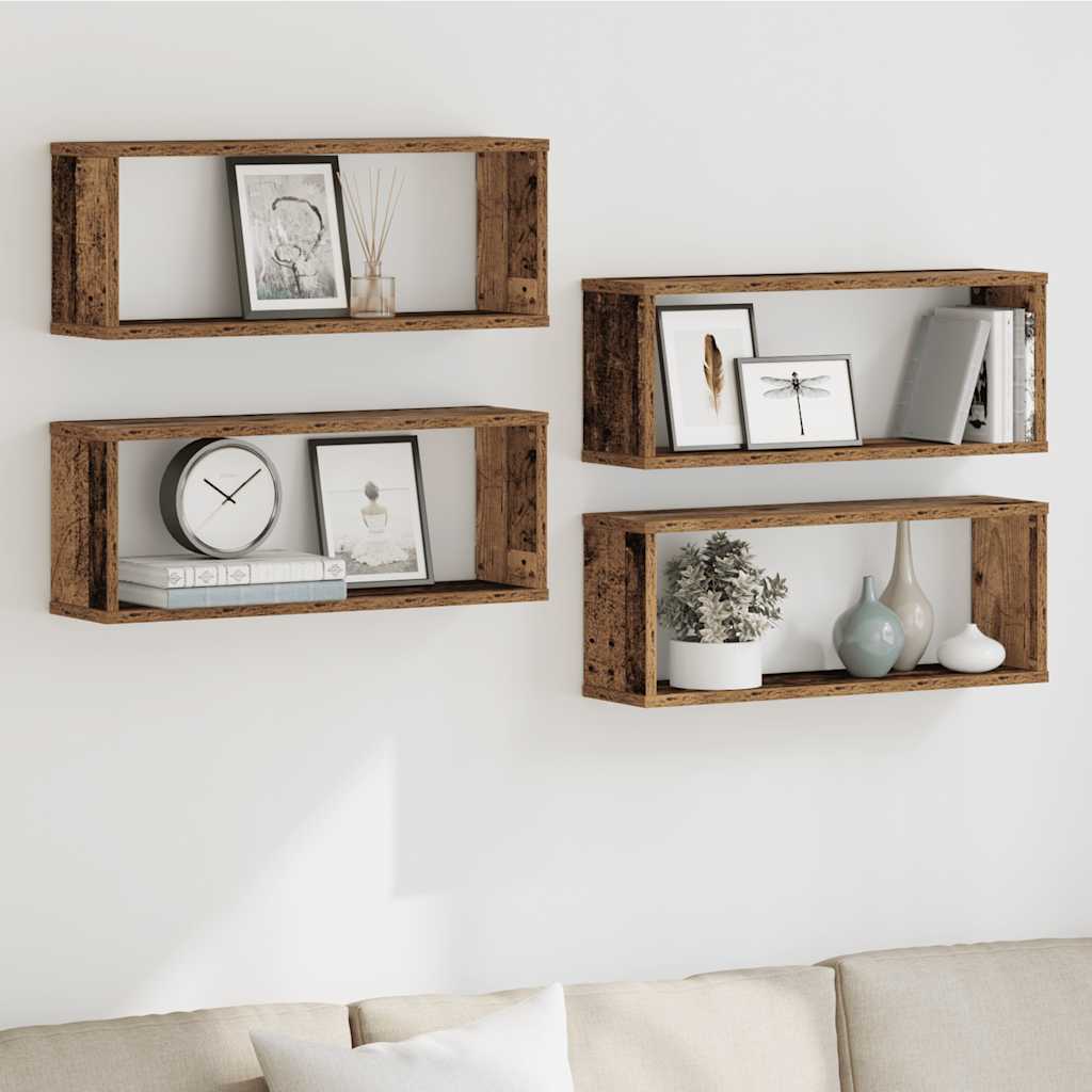 Wall Cube Shelves 4 pcs Old Wood 60x15x23 cm Engineered Wood