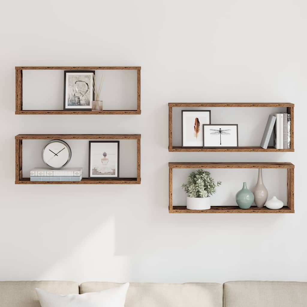 Wall Cube Shelves 4 pcs Old Wood 60x15x23 cm Engineered Wood