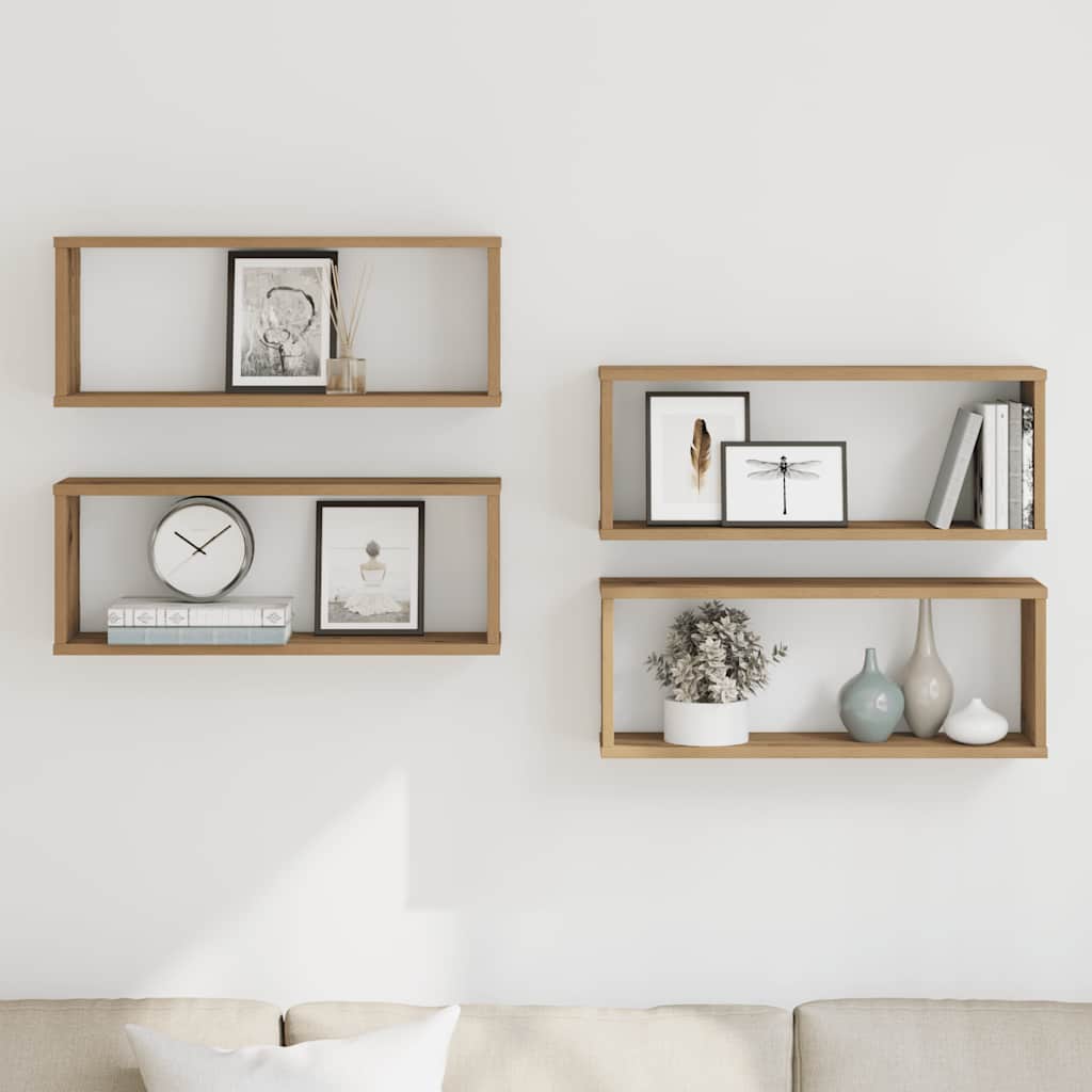 Wall Cube Shelves 4 pcs Artisan Oak 60x15x23 cm Engineered Wood