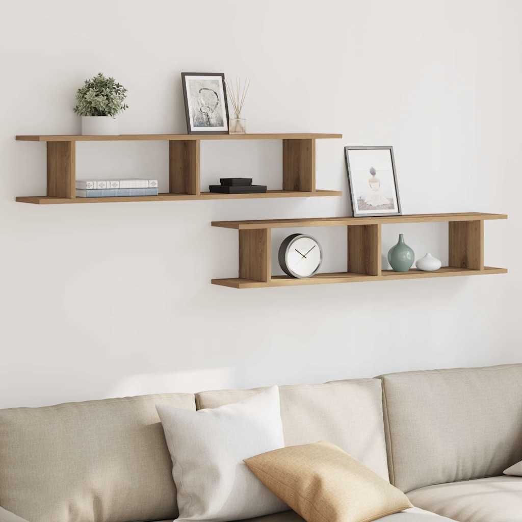 Wall Shelves 2 pcs Artisan Oak 105x18x20 cm Engineered Wood
