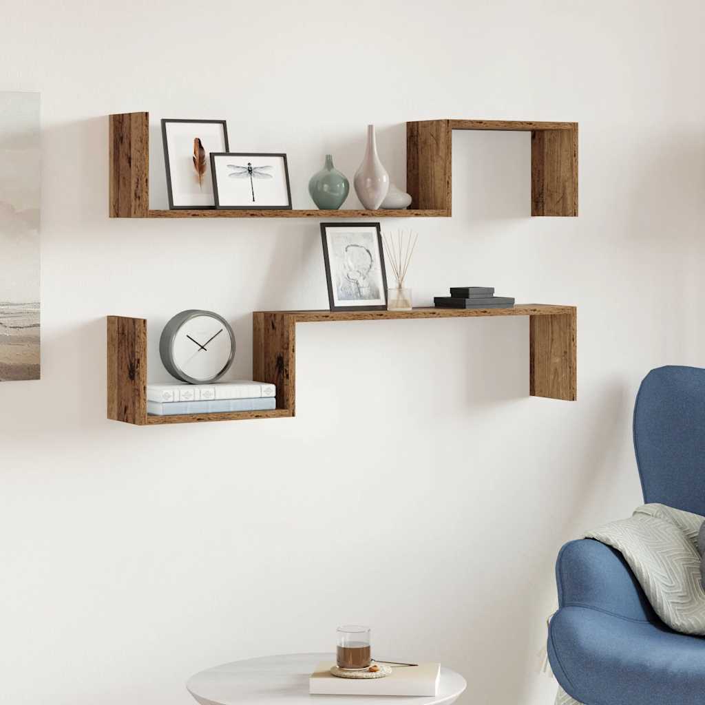 Wall Shelves 2 pcs Old Wood 100x15x20 cm Engineered Wood