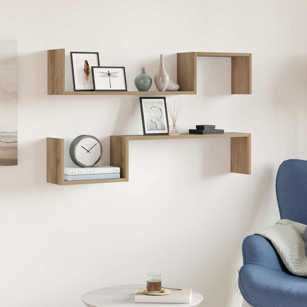 Wall Shelves 2 pcs Artisan Oak 100x15x20 cm Engineered Wood