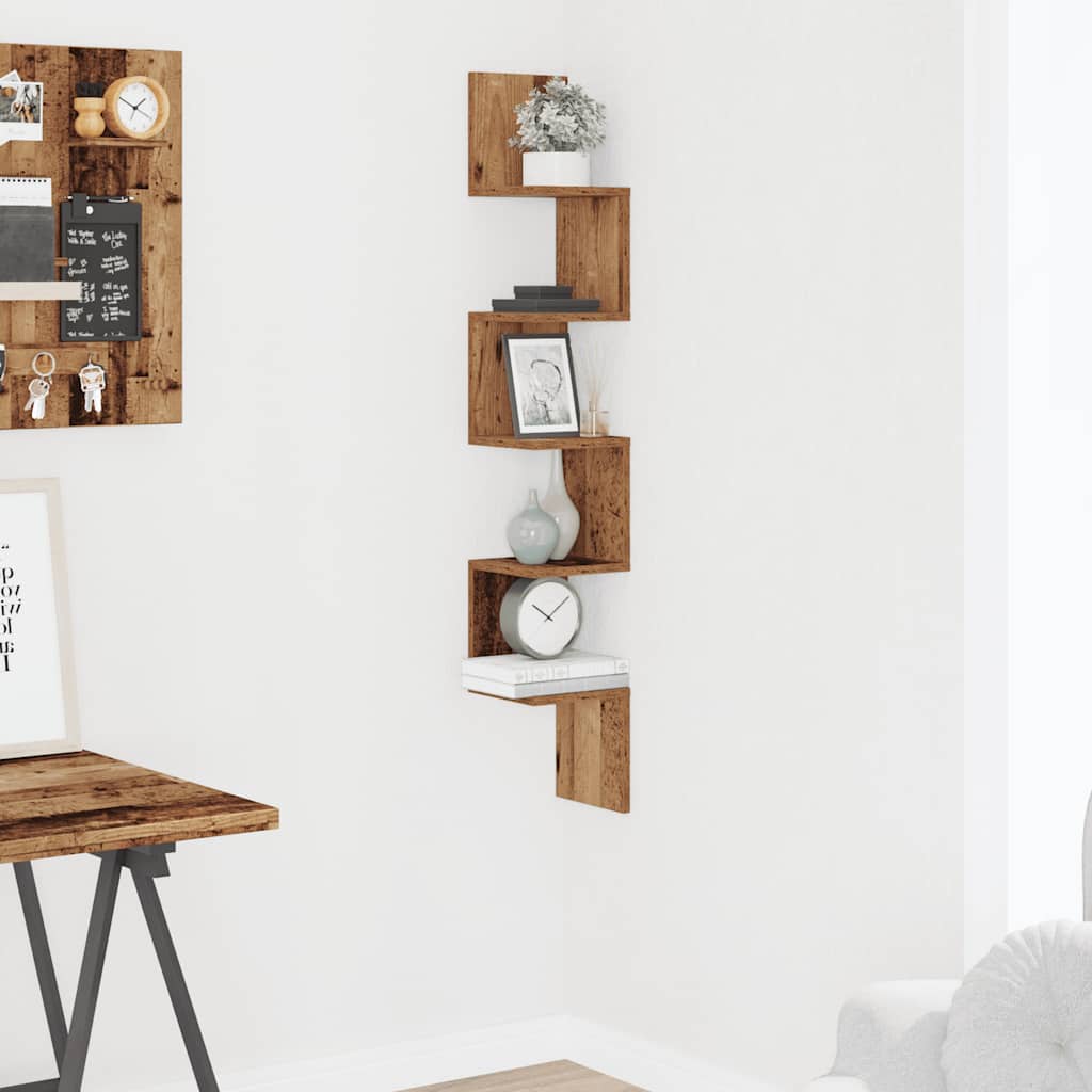 Wall Corner Shelf Old Wood 20x20x127,5 cm Engineered Wood