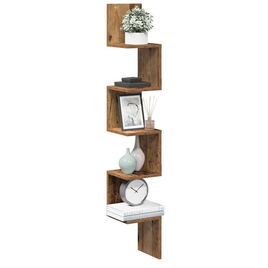 Wall Corner Shelf Old Wood 20x20x127,5 cm Engineered Wood