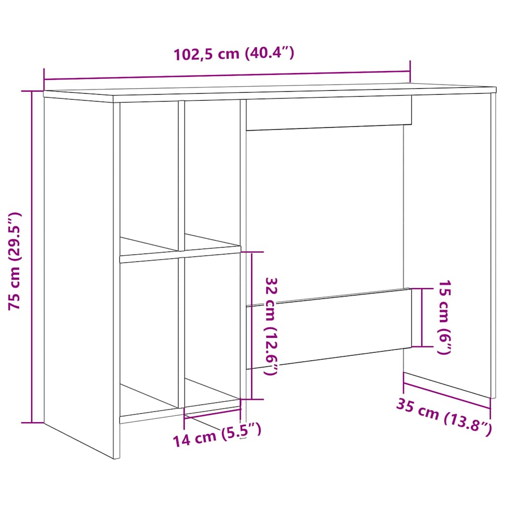 vidaXL Desk Old Wood 102.5x35x75 cm Engineered Wood