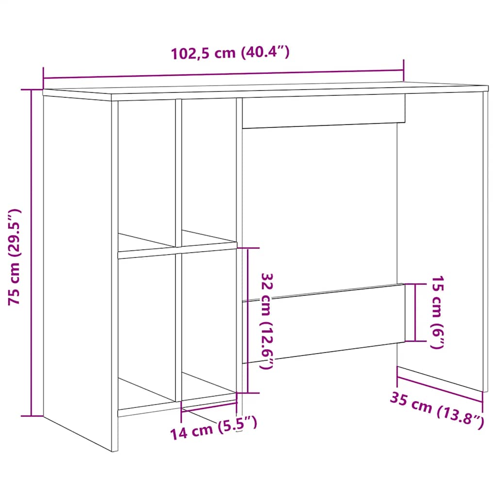 Desk Artisan Oak 102,5x35x75 cm Engineered Wood