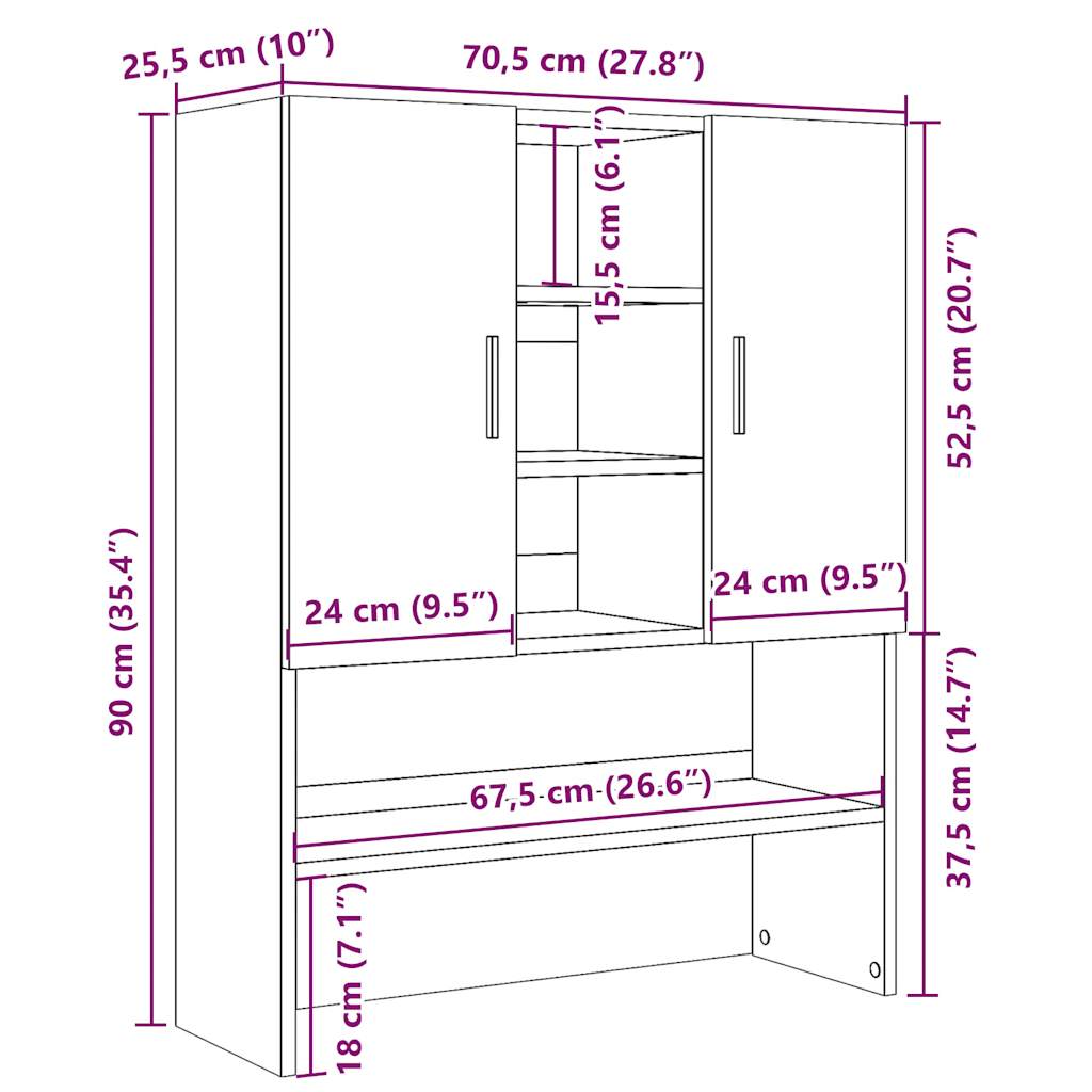Washing Machine Cabinet Old Wood 70,5x25,5x90 cm