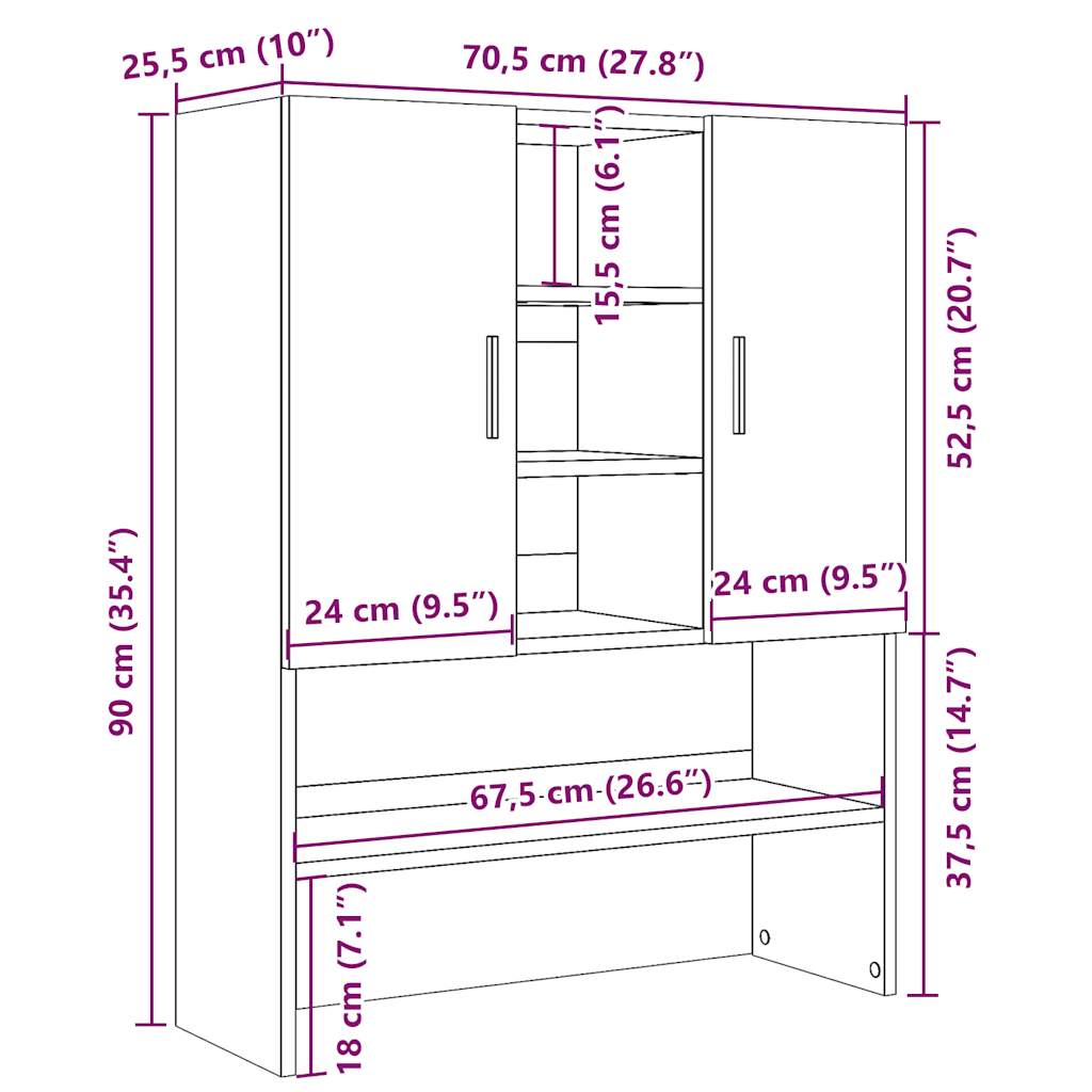 Washing Machine Cabinet Artisan Oak 70,5x25,5x90 cm