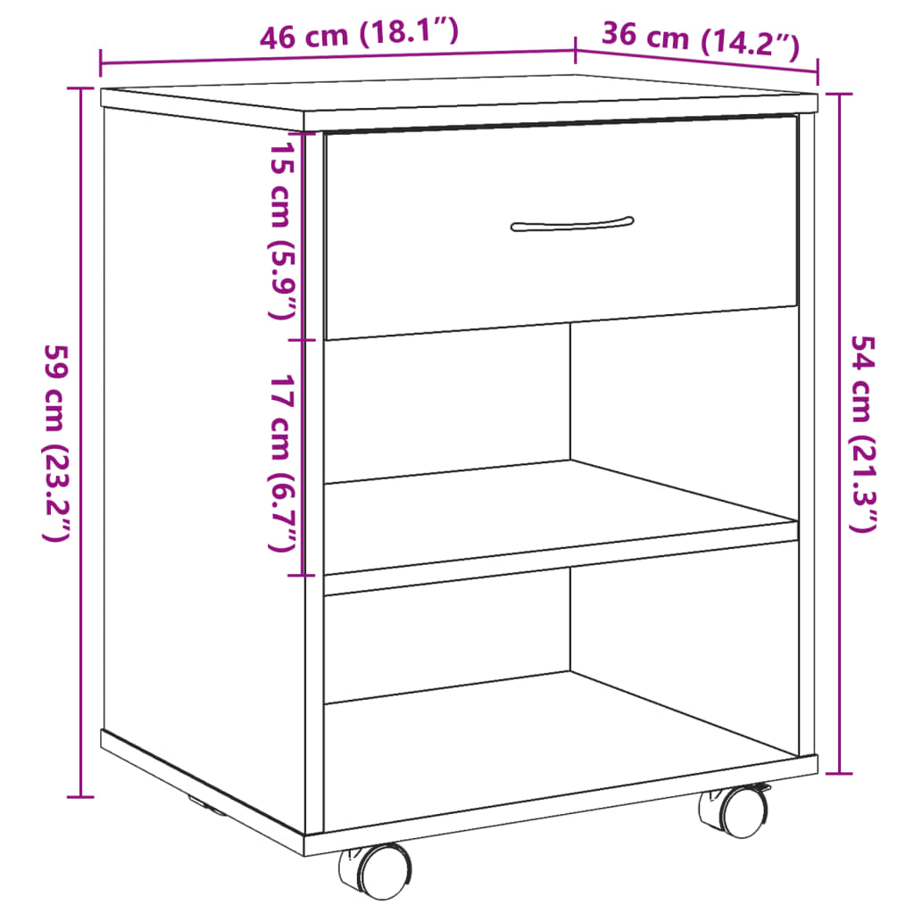 Rolling Cabinet Old Wood 46x36x59 cm Engineered Wood