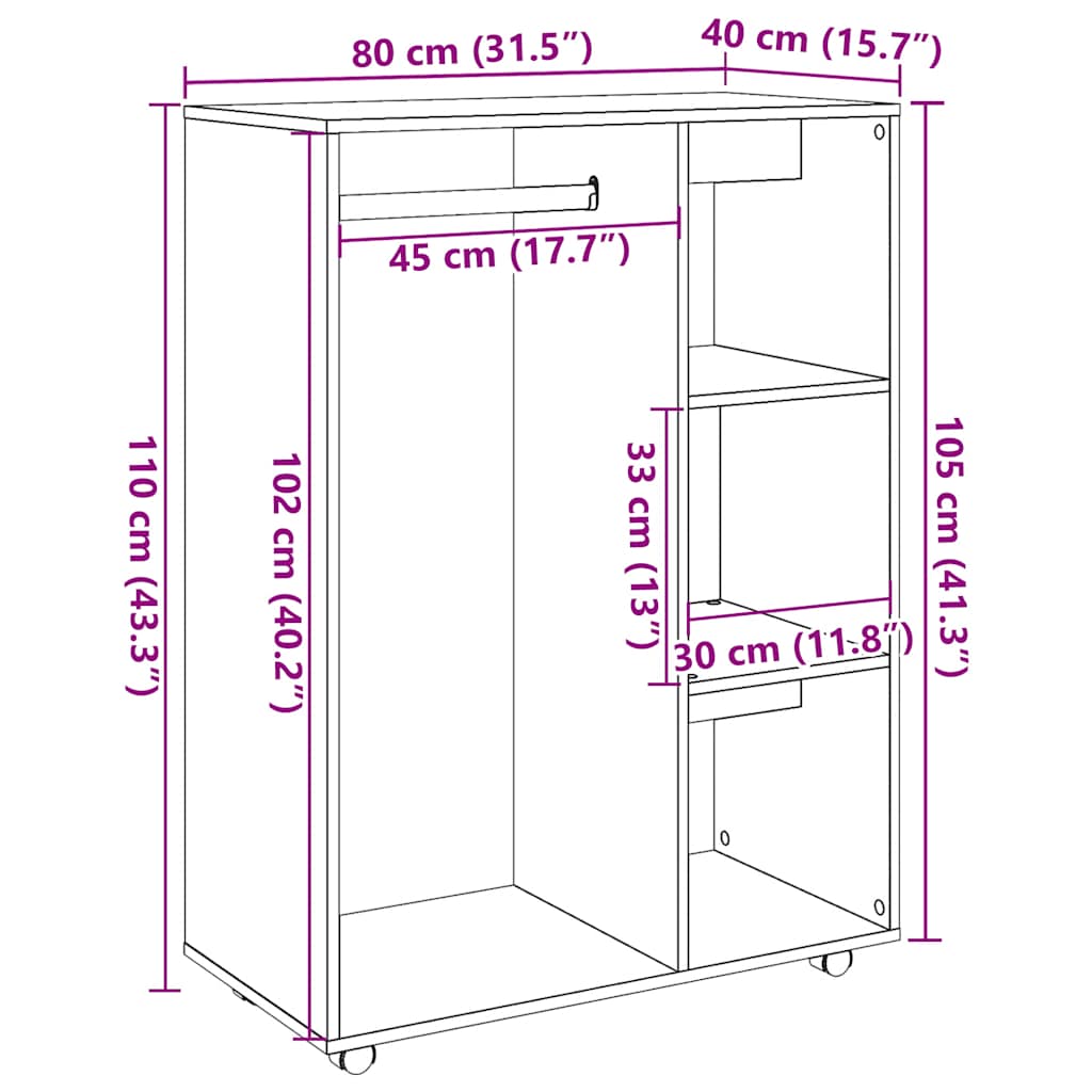 vidaXL Wardrobe Artisan Oak 80x40x110 cm Engineered Wood