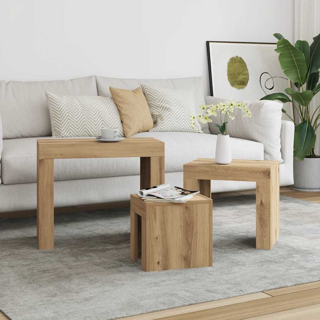 Nesting Coffee Tables 3 pcs Artisan Oak Engineered Wood