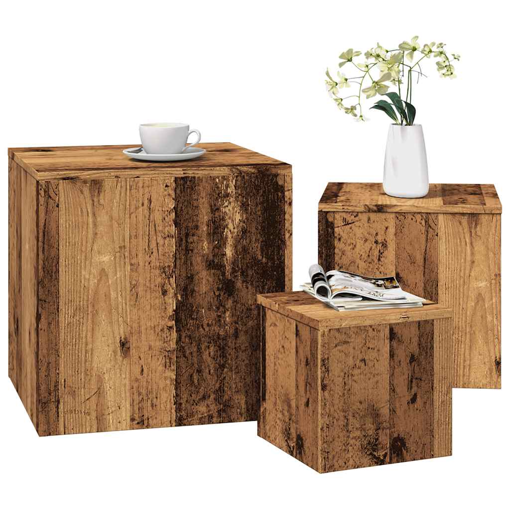 Side Tables 3 pcs Old Wood Engineered Wood