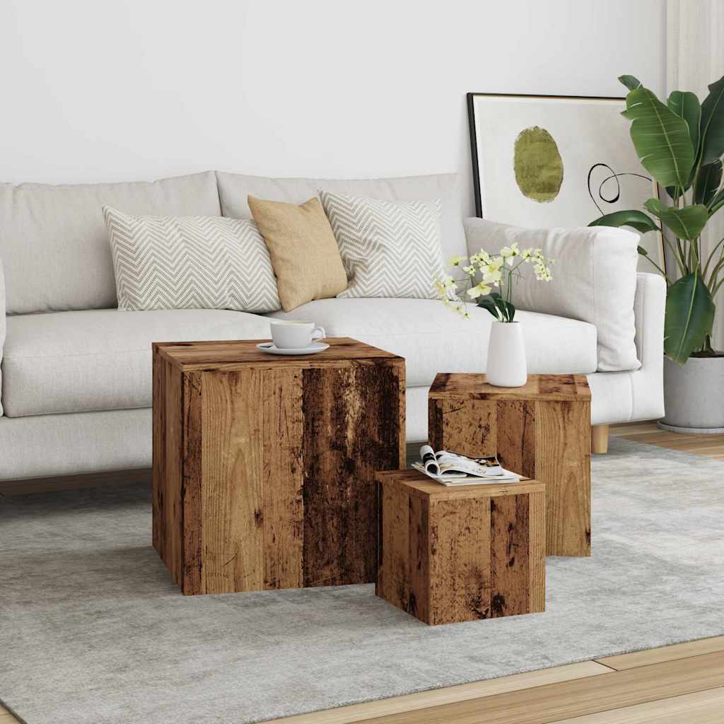 Side Tables 3 pcs Old Wood Engineered Wood