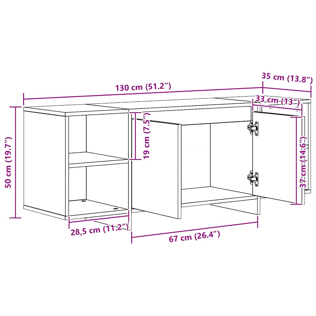 TV Cabinet Artisan Oak 130x35x50 cm Engineered Wood