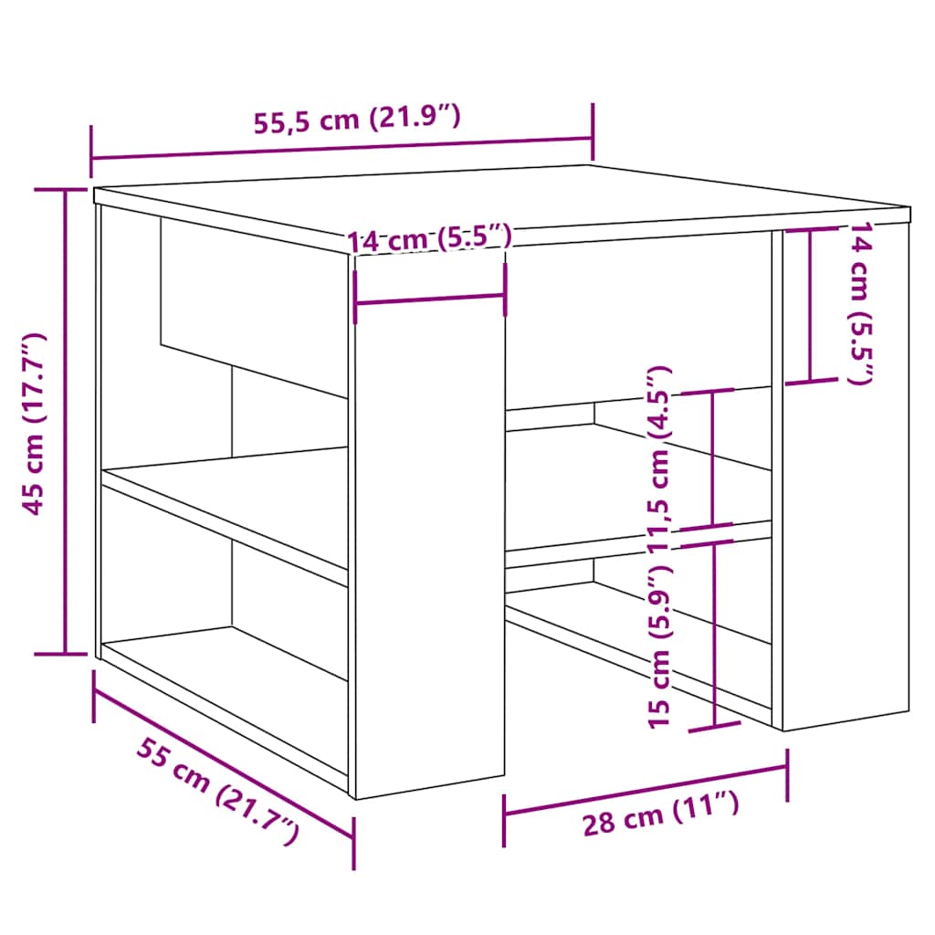 Coffee Table Old Wood 55,5x55x45 cm Engineered Wood