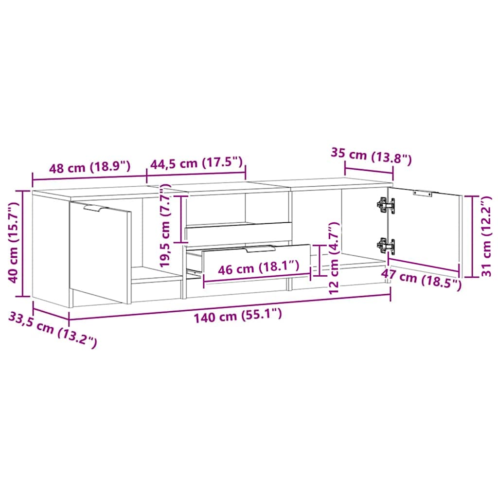 TV Cabinet Artisan Oak 140x35x40 cm Engineered Wood